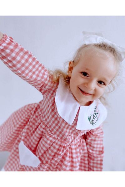 le petit sole Girl's Lavender Collar Pink Dress