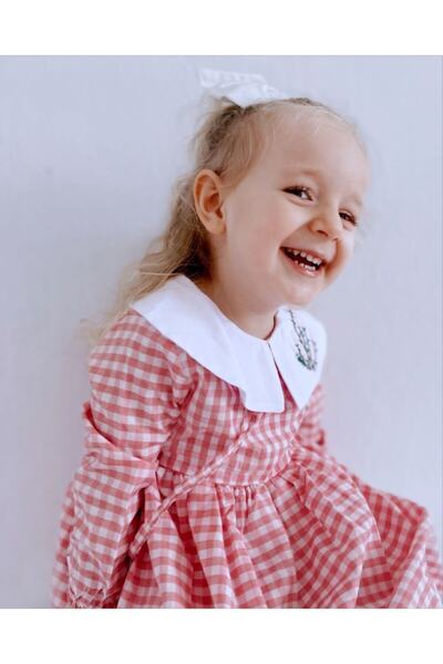 le petit sole Kız Çocuk Lavanta Yakalı Pembe Elbise