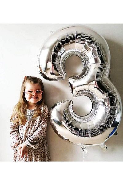 Parti dolabı 100 Cm Silver Large Foil 3 Number Balloon 40inc