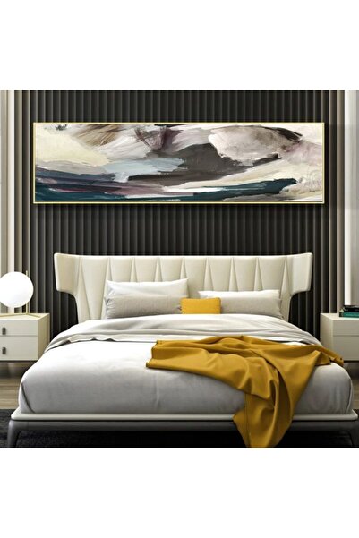 Markazip Altın Metal Çerçeveli Renkli Soyut Fırça Kanvas Tablo 50x120cm Kod: ...