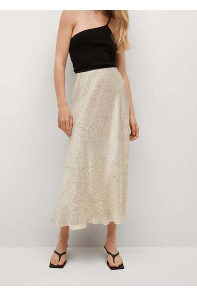 MANGO Woman Fustă midi din satin bej pentru femei