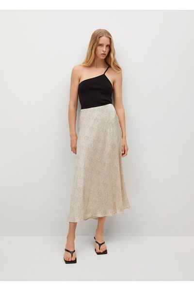 MANGO Woman Fustă midi din satin bej pentru femei