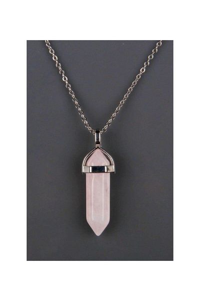 520DİZAYN Natural Pink Quartz Stone Natural Stone Necklace (Chain Included)