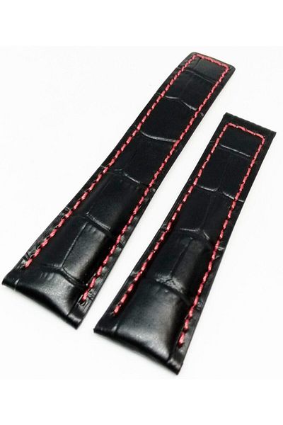 Tag Heuer Compatible 22/18 Leather Cal 17 Black Red Stitched Cord