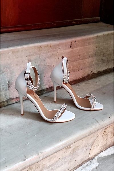 LA CALZATURE White Leather 11cm Single Strap Ankle Stone Heeled Women's Shoes