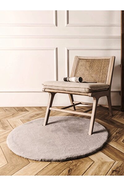 Tappeto Rex Tavşanı Dekoratif Yuvarlak Post Halı Gri tüy Yüksekliği