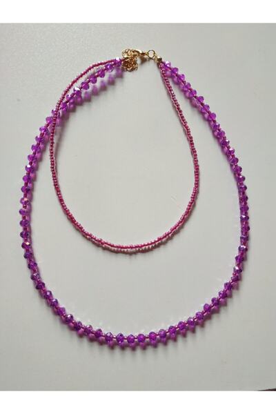 Nuvole Bianche Accessory Mor Kristal Boncuklu Iki Katlı Kolye