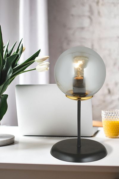 Kraliçe Black Table Lamp Smoked Glop Ball Glass Luxury Chandelier
