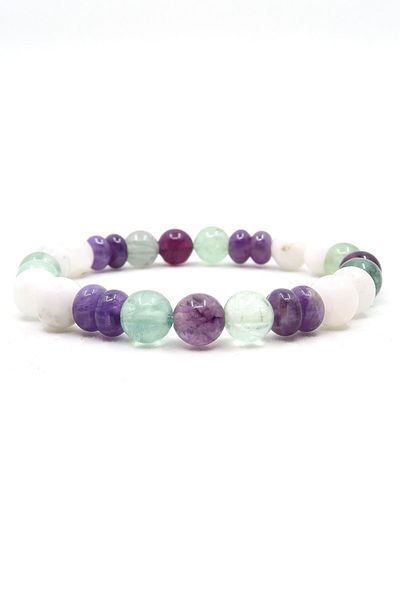 Armis Natural Stone Zodiac Bracelet Aquarius (Moon Stone-Amethyst Stone-Fluorite Stone)