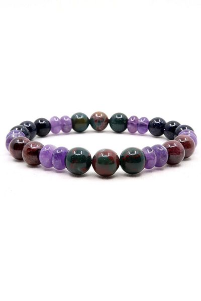 Armis Natural Stone Zodiac Bracelet Aries Zodiac (Amethyst Stone-Blood Stone-Granate-Star Stone)