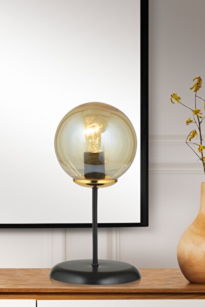 Genel Markalar Siyah Masa Lambası Bal Glop Camlı Lüks Avize