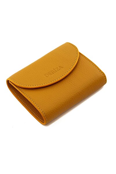Deriza Mini Hakiki Deri Kadın Cüzdan Hardal
