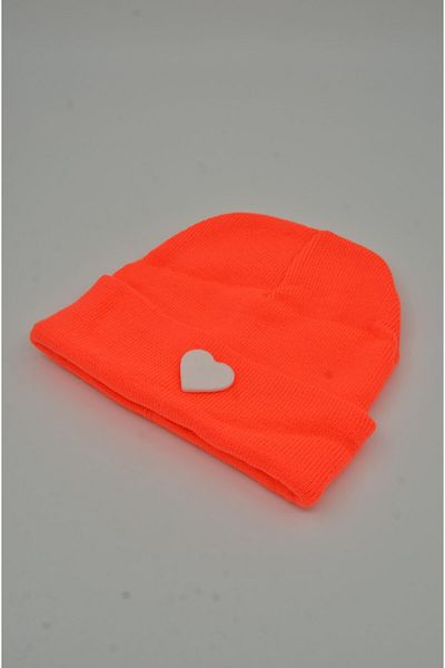 mottomia New Year/Valentine's Day Special White Heart Figured Neon Orange Color Unisex Beret