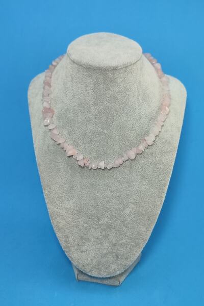 ELİZYAS Pembe Kuvars Doğal Kırıktaş El Işçiliği Kadın Kolye 40cm