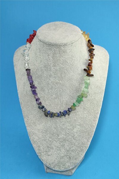 ELİZYAS قلادة نسائية مصنوعة يدوياً من الحجر الطبيعي المكسور 7 شقرا (40 سم)