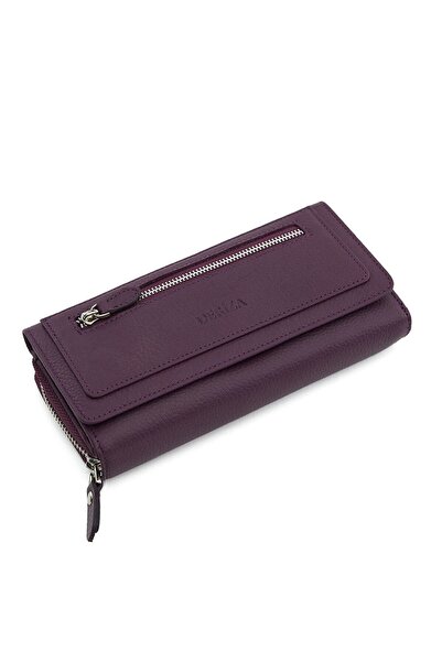 Deriza Jasei Hakiki Deri Kadın Cüzdan Mürdüm