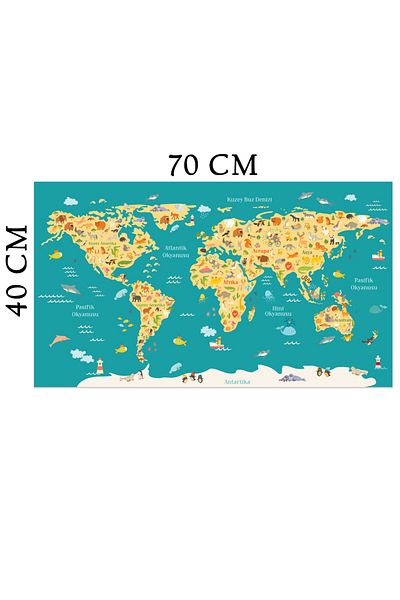 Tilki Dünyası Educational World Map Animal Kingdom Turkish Deco Kids Room Wall Sticker