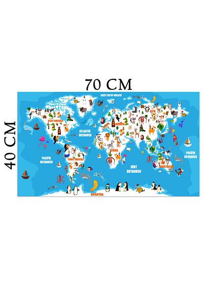 Tilki Dünyası Educational World Map Animal Kingdom Turkish Deco Kids Room Wall Sticker