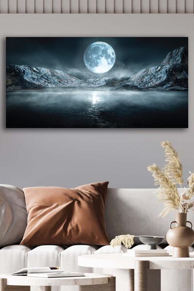 Sanat Tablo Kanvas Duvar Tablosu Baskılı Dekoratif Dolunay Gece Dağ Deniz Ev ...