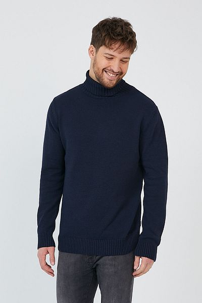 Matte Helsinki Men's Turtleneck Navy Blue Plain Knitwear Sweater