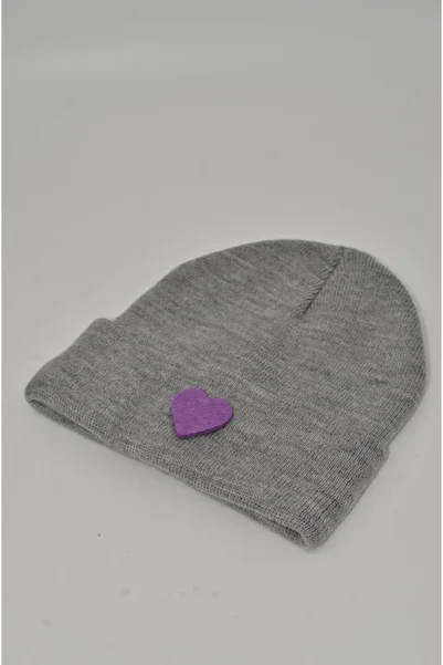 mottomia New Year/Valentine's Day Special Collection Gray Color Unisex Men's/Women's Beret with Purple Heart Figure