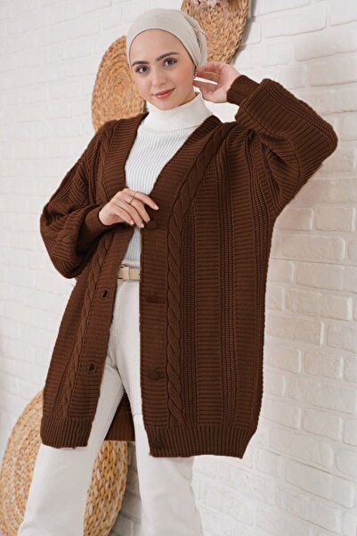 Lavina Hair Braid Pattern Buttoned Knitwear Cardigan Brown