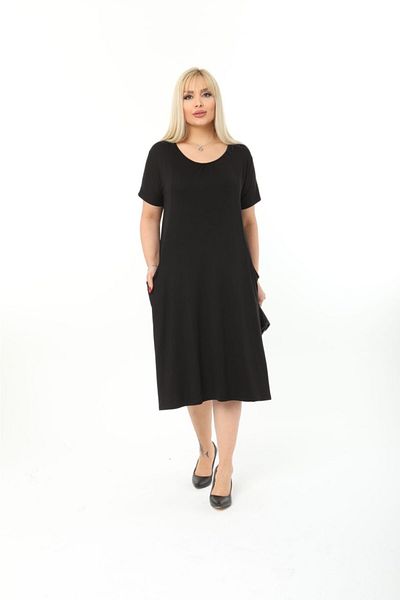Mezura Women's Summer Viscose Combed Cotton Knee Length Short Sleeve Pocket Dress