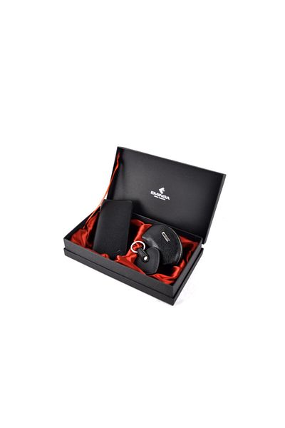 Eminsa Christmas Box Wallet, Coin and Keychain Black Genuine Leather