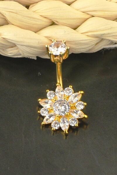 VipBT Rhinestone Ayçiçeği Kasisli Çelik Göbek Piercing