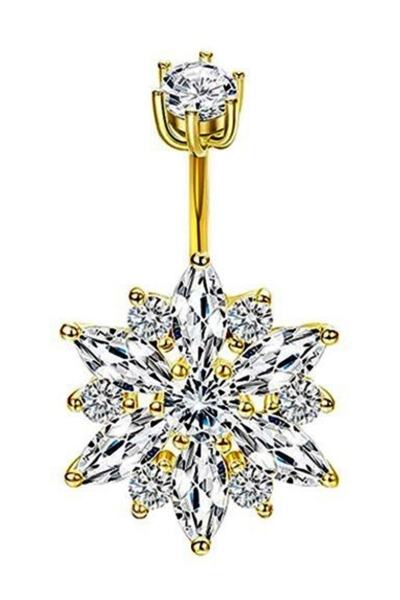 VipBT Rhinestone Ayçiçeği Kasisli Çelik Göbek Piercing
