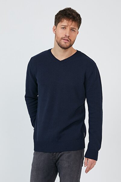 Matte Helsinki Erkek V Yaka Lacivert Düz Triko Kazak