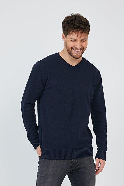 Matte Helsinki Erkek V Yaka Lacivert Düz Triko Kazak