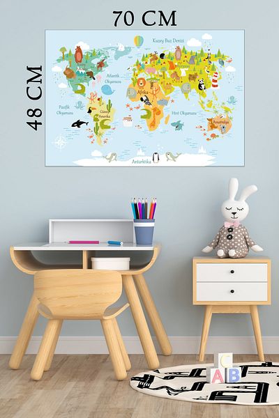 Tilki Dünyası Educational World Map Animal Kingdom Turkish 2 Deco Kids Room Wall Sticker