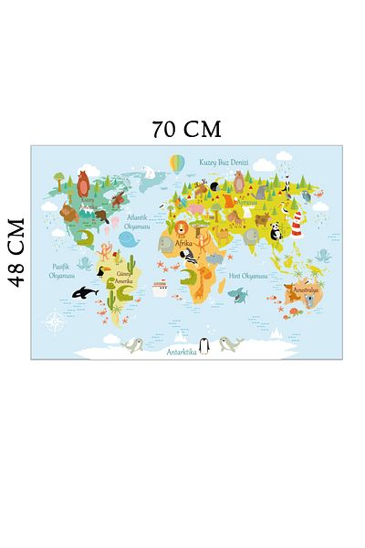 Tilki Dünyası Educational World Map Animal Kingdom Turkish 2 Deco Kids Room Wall Sticker