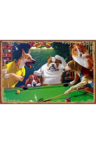 Hayal Poster Bilardo Oynayan Köpekler Retro Ahşap Poster
