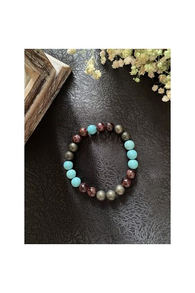 Armis Natural Gemstone Zodiac Bracelet Scorpio Pyrite Garnet Turquoise