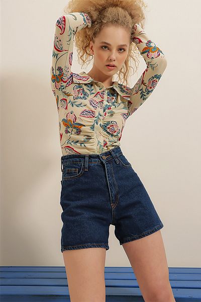Trend Alaçatı Stili Shorts - Navy blue - High Waist