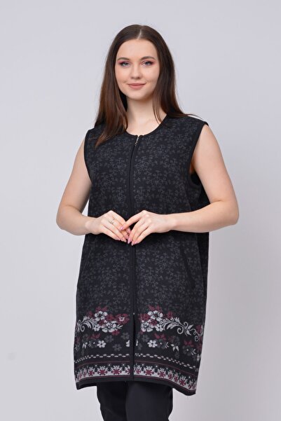 TUSSE سترة أمي محبوكة منقوشة بالزهور مع تفاصيل جيوب بسحاب مقاس كبير