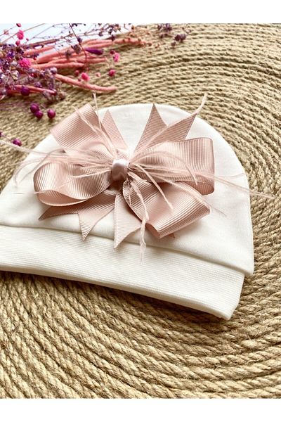 irembaby Baby Fancy Hat with Powder Pink Feather Bow