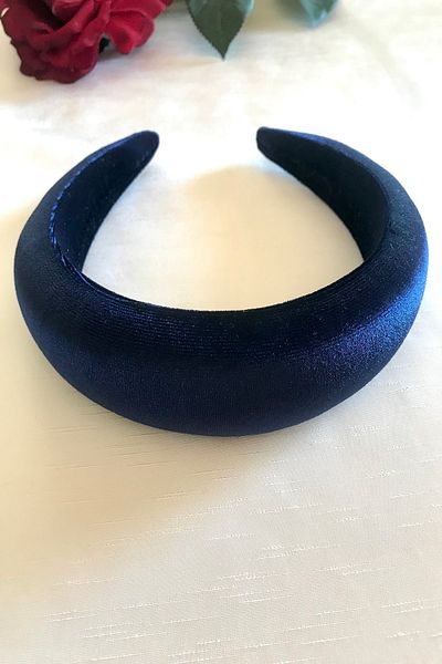 alsaccessories Кадифена корона за коса с тъмносиньо покритие и права коса