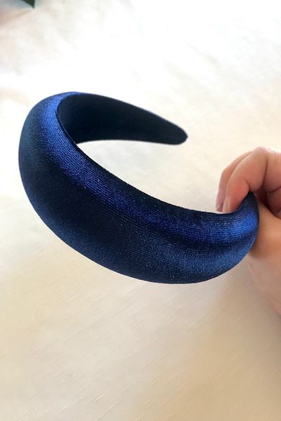 alsaccessories Кадифена корона за коса с тъмносиньо покритие и права коса