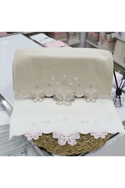 ARLIVA Set de 2 prosoape brodate cu fluturi argintii 50*85