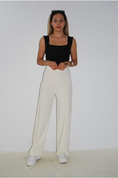 MGS LİFE Women's Wide Leg Elastic Waist Knitted Trousers