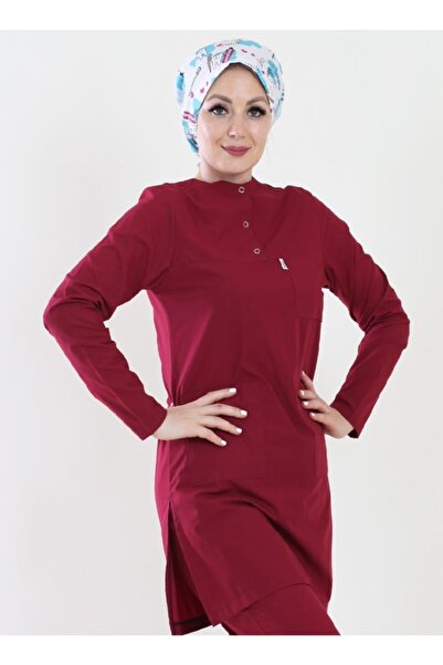 ModaCanel Fashion Canel Hijab Surgical Uniform Nurse Medical Single Top Burgundy Coat Tunic