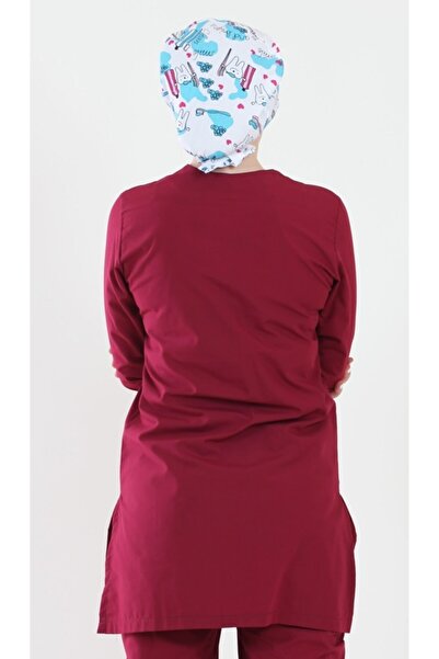 ModaCanel Fashion Canel Hijab Surgical Uniform Nurse Medical Single Top Burgundy Coat Tunic