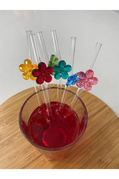 Genel Markalar 6'lı Cam Pipet/çiçek Figürlü Cam Pipet/ Cam Pipet