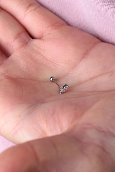 Vilma Aksesuar Kelebek Helix Tragus Cerrahi Çelik Piercing (8mm) Gümüş Renk