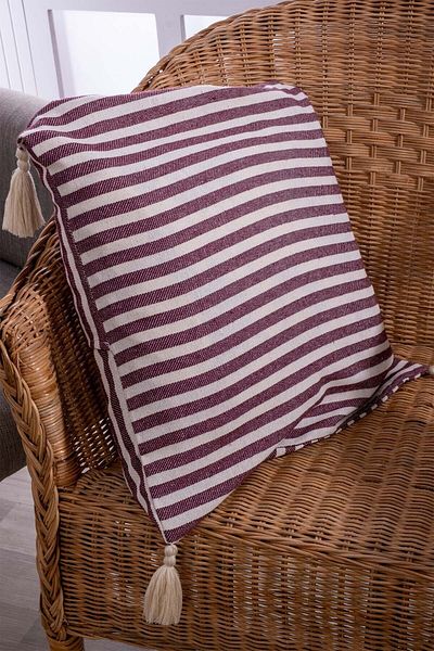 vivamaison Față de pernă cu un singur design special, cu dungi bordeaux, cu ciucuri, 43x43 cm
