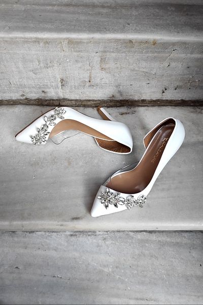 LA CALZATURE White Leather 9cm Side Transparent Star Stone Heeled Stiletto Women's Shoes