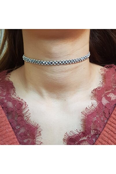 Handmade By HLY قلادة مطرقة مصنوعة يدويًا من الكريستال باللون الفضي